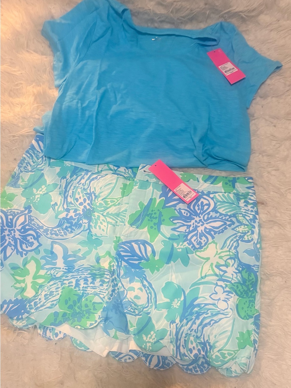 Lilly Pulitzer Aqua, Seafoam & Blue Floral Skort and shirt Set